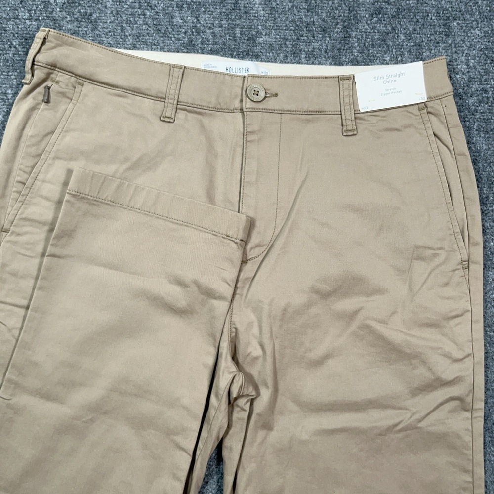 NWT Hollister Slim Straight Chino Pants Mens 33x32 Performance Stretch Preppy